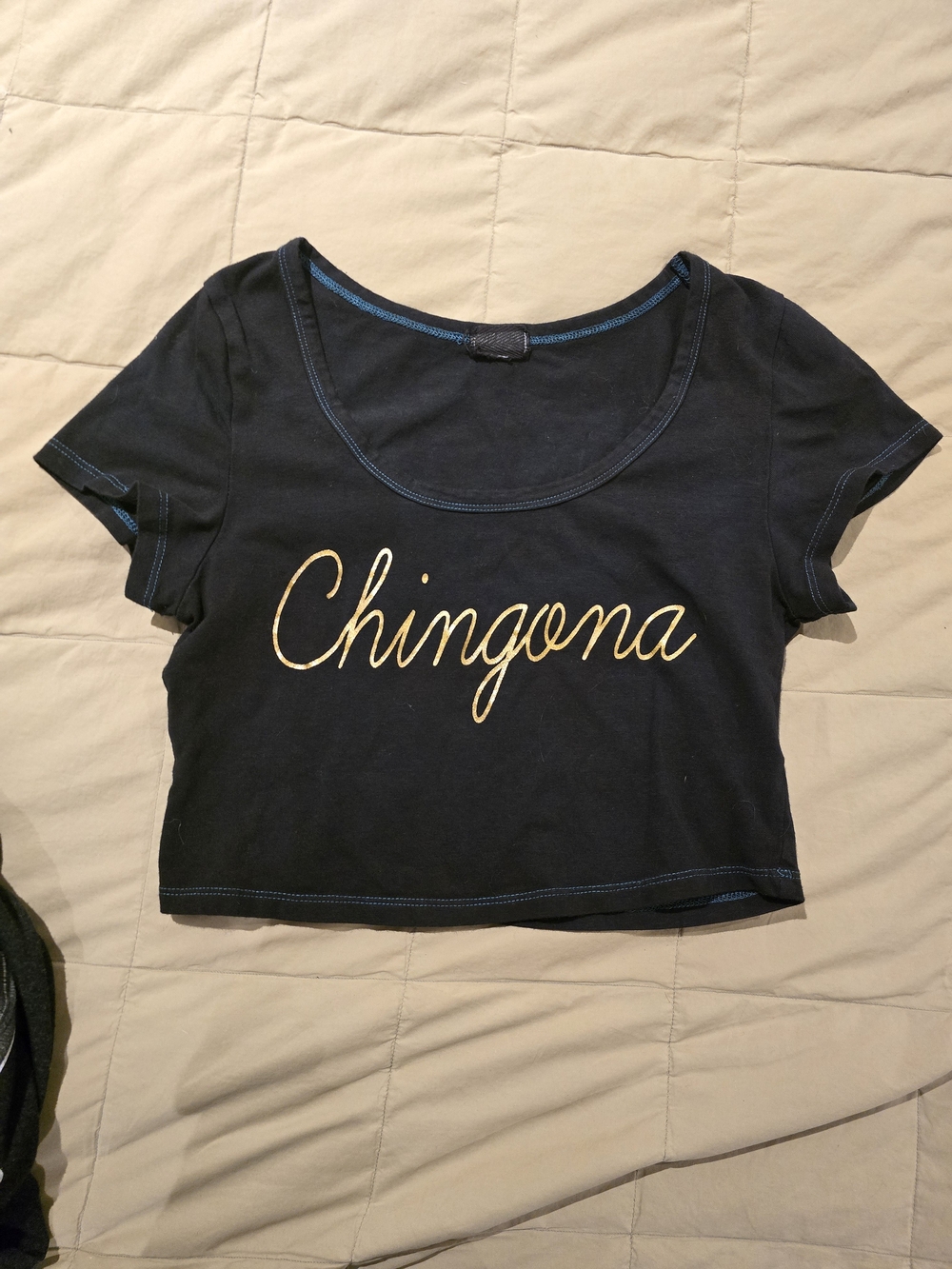 Black Crop Top with gold "Chingona" Script